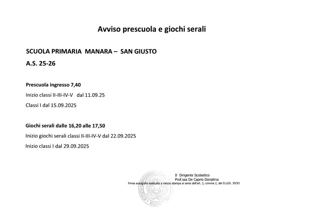 Avviso prescuola e giochi serali 25-26